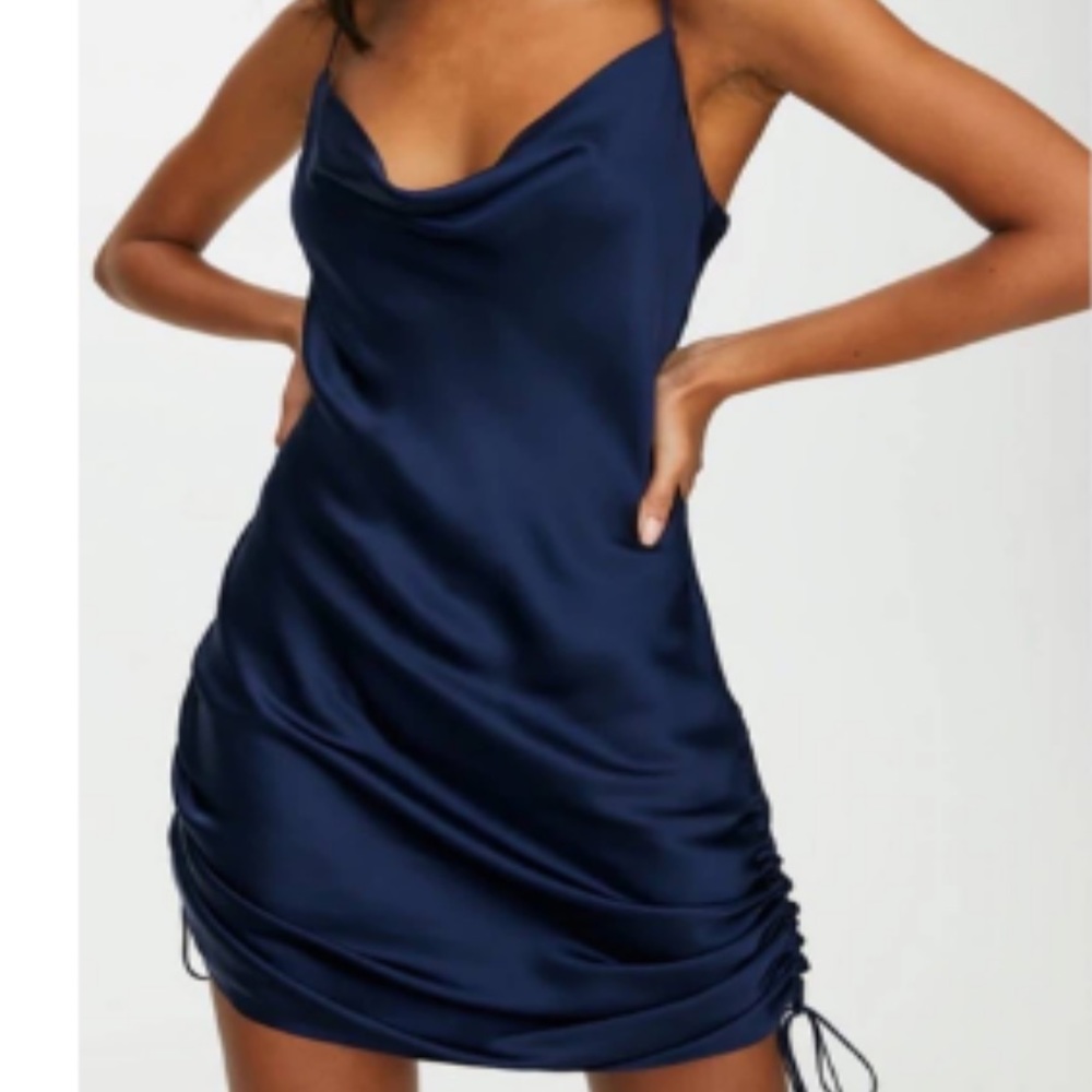 Aritzia Navy satin dress. Size L. Never worn. With tags.